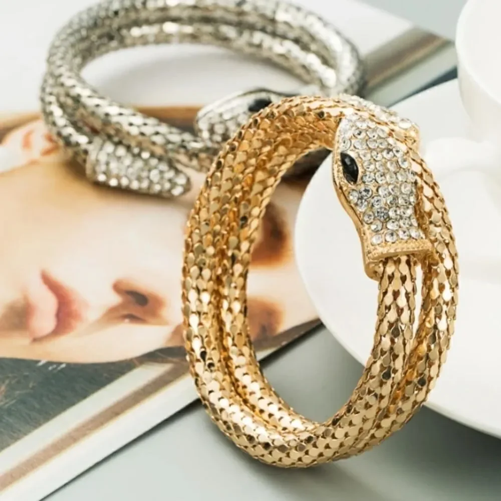 Snake Wrap around Gold Bracelet with Rhinestones